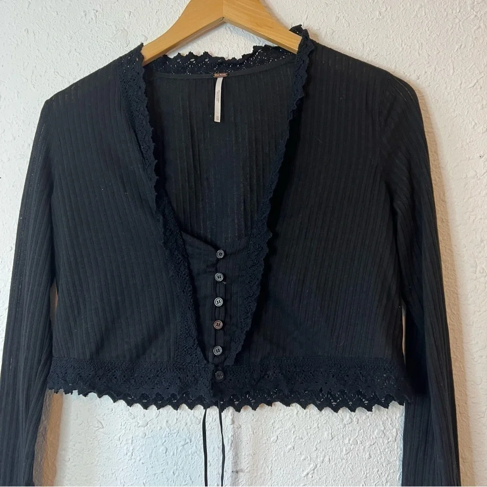 Free People Third Date Top Crochet Button Tie XS
